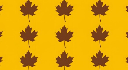 Fototapeta premium Seamless Maple Leaf Pattern Brown on Golden Yellow Background