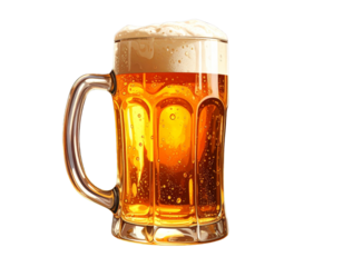 Classic Beer Mug with Frothy Foam Overflowing, Realistic PNG Illustration for Pub and Brewery Promotion
