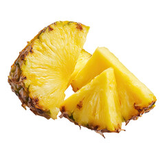 Close-up of sliced pineapple segments.  Fresh, golden-yellow pineapple slices arranged atop one another, showcasing the juicy flesh and characteristic pineapple texture.  