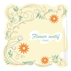  Flower frame. Vector background. Orange, white climbing flowers on yellow background. Climbing plants