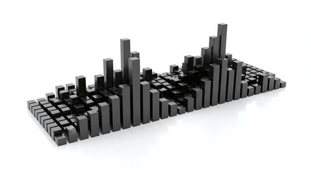 3D Black podcast sound wave patterns with varying amplitude bars