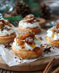Autumn inspired mini eclairs filled with vanilla cream and topped with caramel drizzle