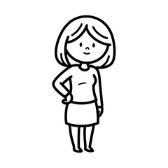 Obraz premium Simple line drawing of a woman standing, hand on hip, smiling confidently.