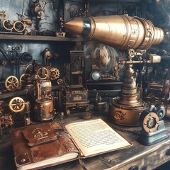 Naklejka premium gears A steampunk loft with brass