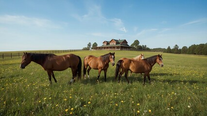 Obraz premium Noble horses on a pasture among the mountains