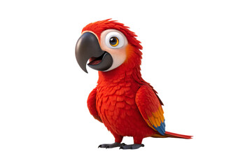 Vibrant red macaw parrot with blue wing tips and orange yellow color gradients, isolated on a transparent background