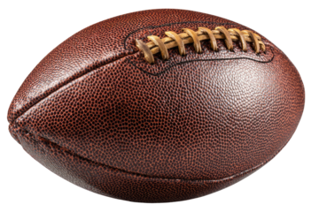 Close-up of a brown leather American football.  Stitched seams are visible (3)