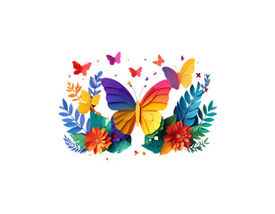 Abstract illustration of colorful butterfly flowers on white background