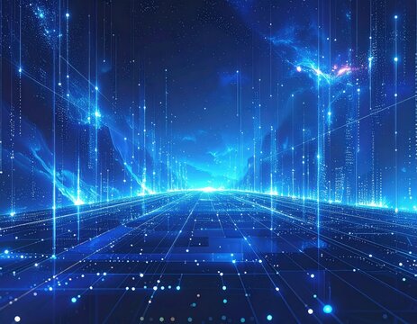"Onde Digitali Futuristiche in Blu &ndash; Astratto Tecnologico e Cyber Spazio"