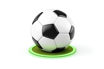Fototapeta premium Classic Black and White Soccer Ball Resting on a Glowing Green Circle with White Background