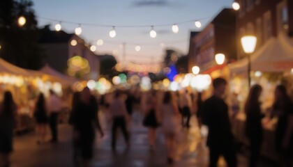 Blurred evening market scene with lights and people enjoying the atmosphere. Blurred Background