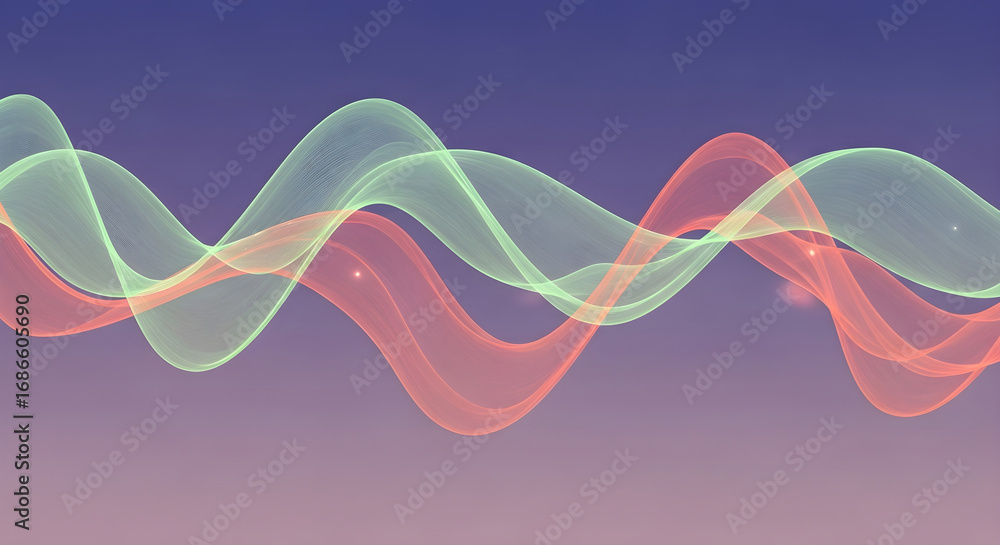 Aufkleber abstract wavy lines of light green and coral intertwine and flow across a gradient background, repre