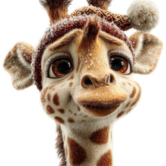 Giraffes Winter Warmth Charming Creature in a Snowy Knit Hat Closeup.