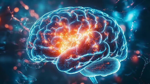 Human brain generating new ideas and glowing connections