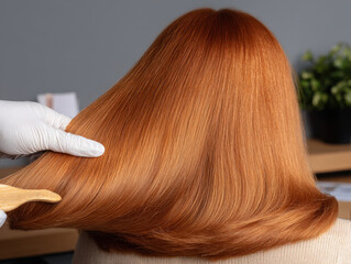 A beautiful girl enjoys a hair color treatment for vibrant, shiny locks at a modern salon