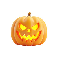 Glowing Grin Spooky 3D Pumpkin Carving on Transparent Background.