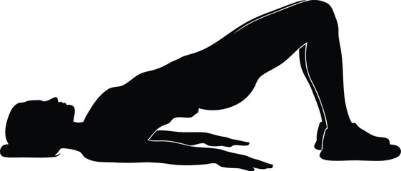 Silhouette of a person performing a glute bridge exercise, isolated on transparent background