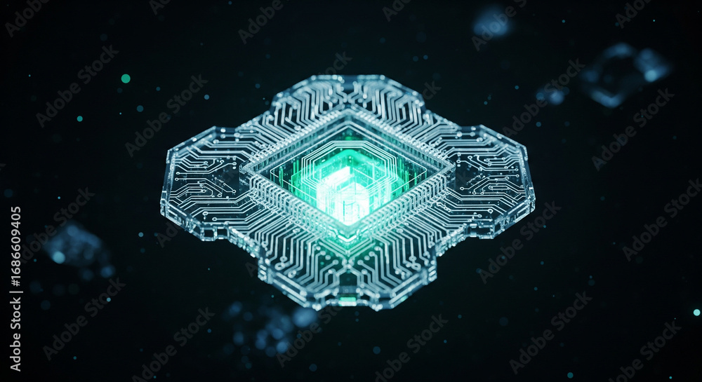 Poster futuristic circuit board design: a visually stunning graphic showcases the intricate network of a te