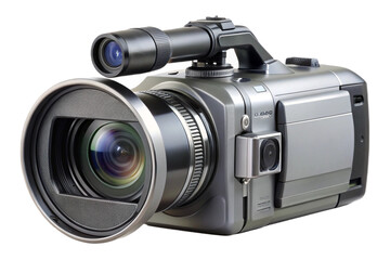 Silver digital camcorder isolated on black isolated product shot for media creation transparent background