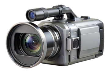 Silver digital camcorder isolated on black isolated product shot for media creation transparent background