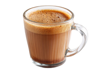 Fototapeta premium A clear glass mug of coffee, frothy top
