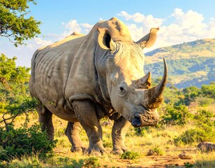 Obraz premium White Rhino in African Savanna