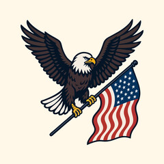Flying Bald Eagle Holding USA Flag – Patriotic American Symbol of Freedom and Strength