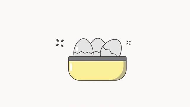 Animated Hatching Chick Minimal vector illustration of cracked eggs in a basket, representing farming, hatching, and fresh natural food.
