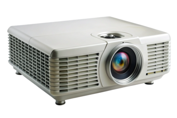 Modern white digital projector isolated object for presentations and home theater systems transparent background