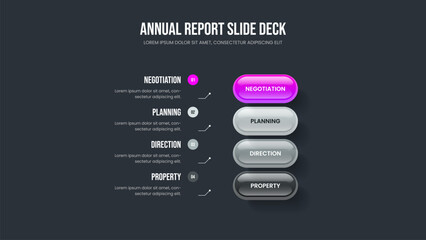 Corporate Development Four Step Diagram Presentation Design. Enterprise Forecast Frame Template Vector Illustration. Market Overview 4 Element Infographic Slide Layout.