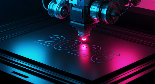 Laser Engraving the number 2020 on the surface. The futuristic design.