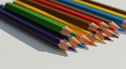 Naklejka premium Vibrant colored pencils arranged neatly on a clean white surface, ready for creative projects