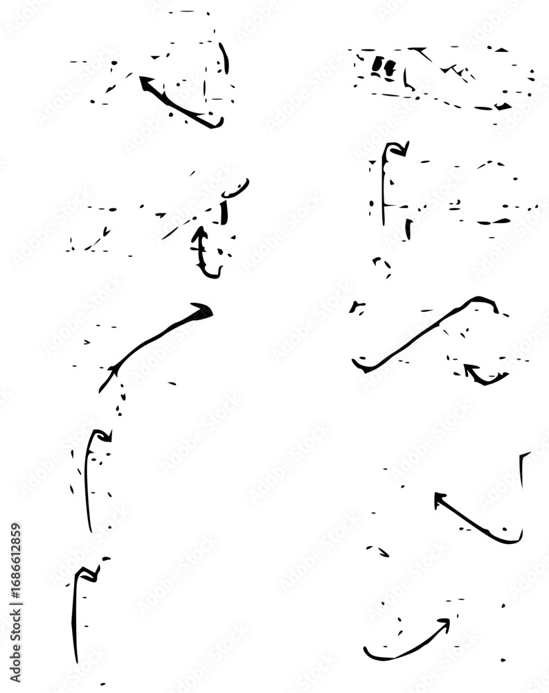 Poster dynamic calligraphic arrows pointing in different directions for modern design accents