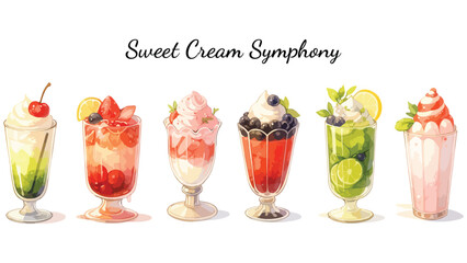 Fruit Dessert Drinks Vector Illustration Set