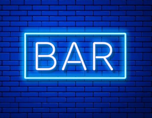 Neon bar sign on a dark blue brick wall