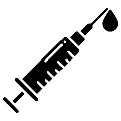 Vaccine syringe icon ready for injection with droplet poised, modern vector for medicine and health