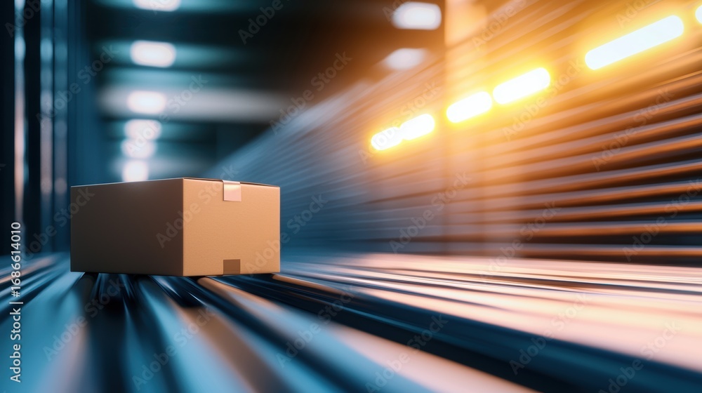 Poster parcel sorting machine scanning parcels for quick and efficient delivery.
