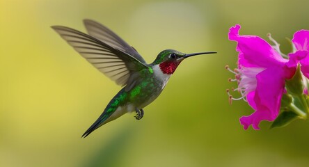 Fototapeta premium Vibrant Hummingbird in Flight NectarSeeking Soft Focus.