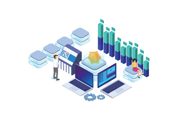 Modern Isometric Antivirus Development Illustration, Web Banners, Suitable for Diagrams, Infographics, Book Illustration, Game Asset, And Other Graphic Related Assets