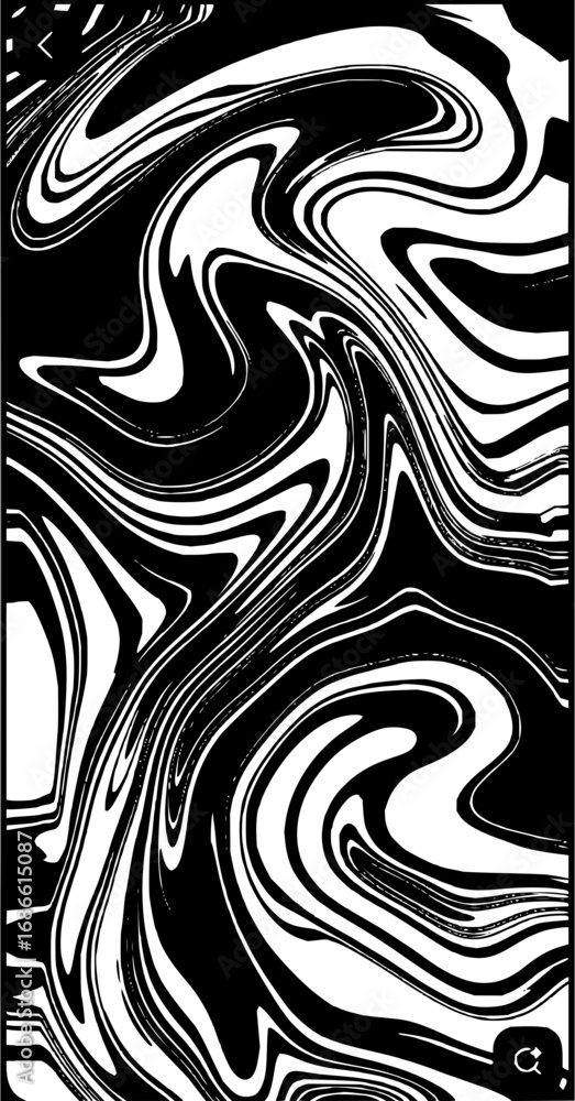 Poster dynamic black and white abstract liquid swirl pattern with organic flowing lines creates modern arti