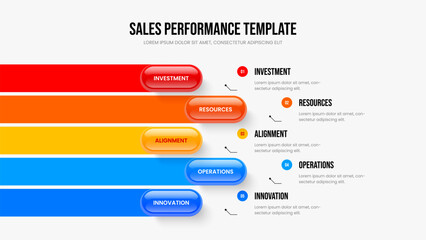 Marketing Profile 5 Step Diagram Presentation Layout. Company Proposal Five Element Infographic Slideshow Design. Business Performance Slide Template Vector Illustration.