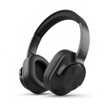 Black headphones isolated on white background for designers ads and photoshop