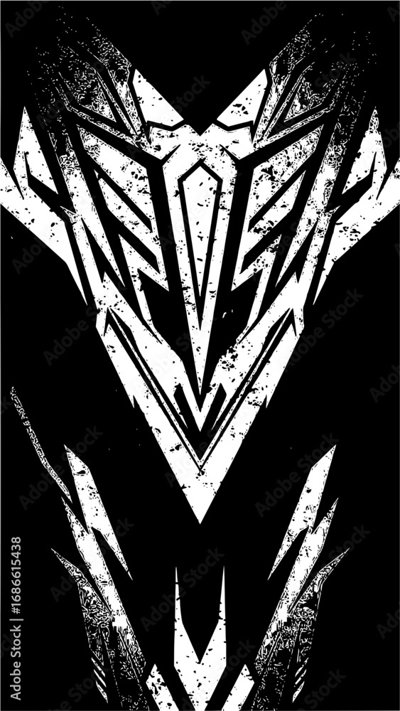 Poster dynamic abstract tribal motif with distressed grunge texture for bold design projects
