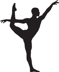 Detailed vector silhouette of a male dancer in a graceful ballet pose, showcasing flexibility, strength, and the artistry of dance