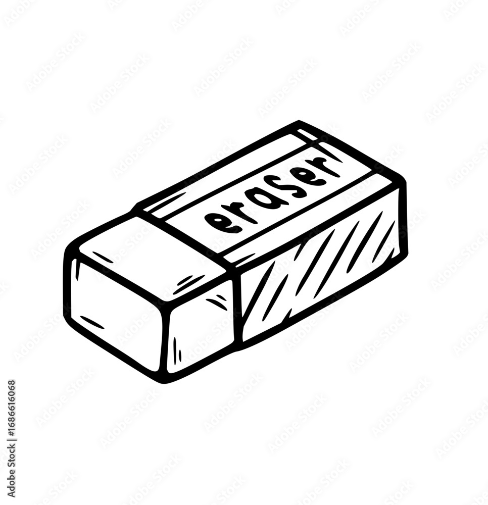 Poster simple sketch of a rectangular eraser with the word 'eraser' written on its side