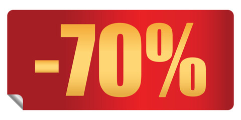 Red discount sticker 70 percent off price reduction isolated on white background. Design element, emblem, badge, sticker for promotion. Buy now