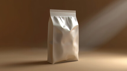 Blank stand-up pouch for product packaging. Isolated on a neutral brown studio background.