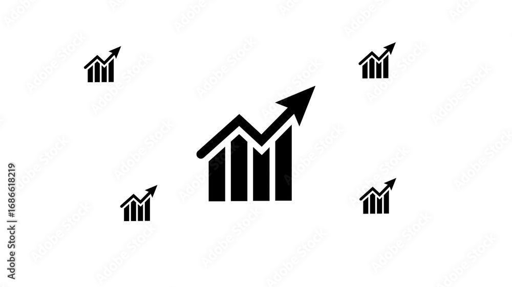Poster zoom in and out animation the chart up symbol. large black symbol in the center and four small symbo