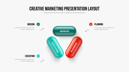 Digital Portfolio Three Option Diagram Slide Layout. Advertising Insight Slideshow Design Vector Illustration. Business Proposal 3 Element Infographic Presentation Template.