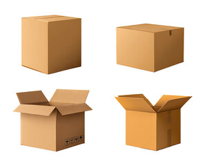 Fototapeta premium Four cardboard boxes, two closed and two open, realistic illustration